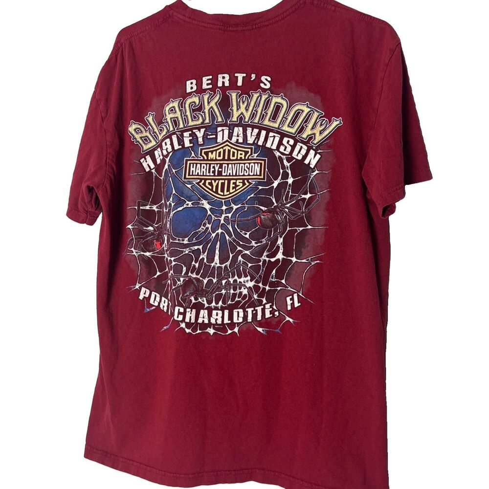 Harley Davidson Black Widow Port Charlotte FL T-Shirt Men's 2 Sided Black Large